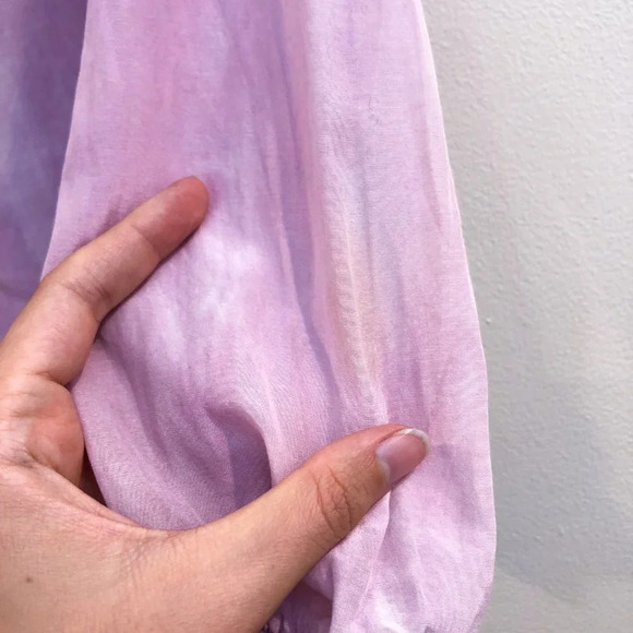 Raquel Allegra Silk Blend Pink Tie Dye Button Down V Neck Long Sleeve Blouse S - Picture 6 of 13